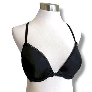Adore Me 34C Bra Black Front Close Padded Push Up Underwire Lace Racerback